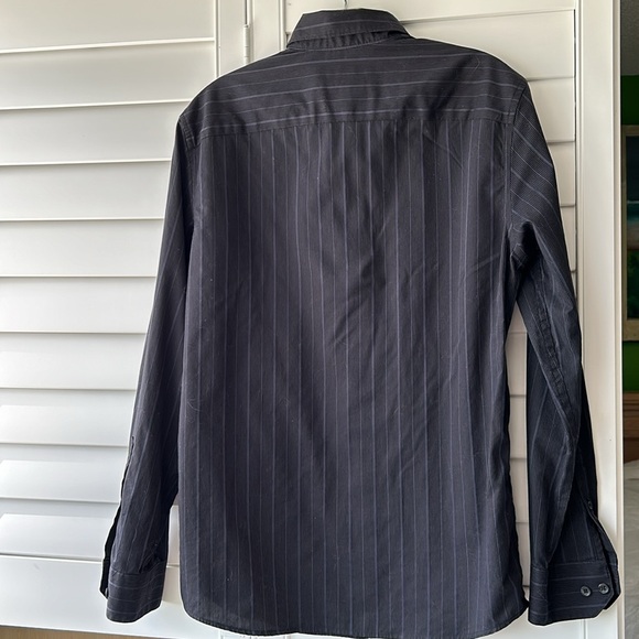 Black long sleeve button-down with small blue gray pinstripes. Men’s size S - Picture 3 of 5